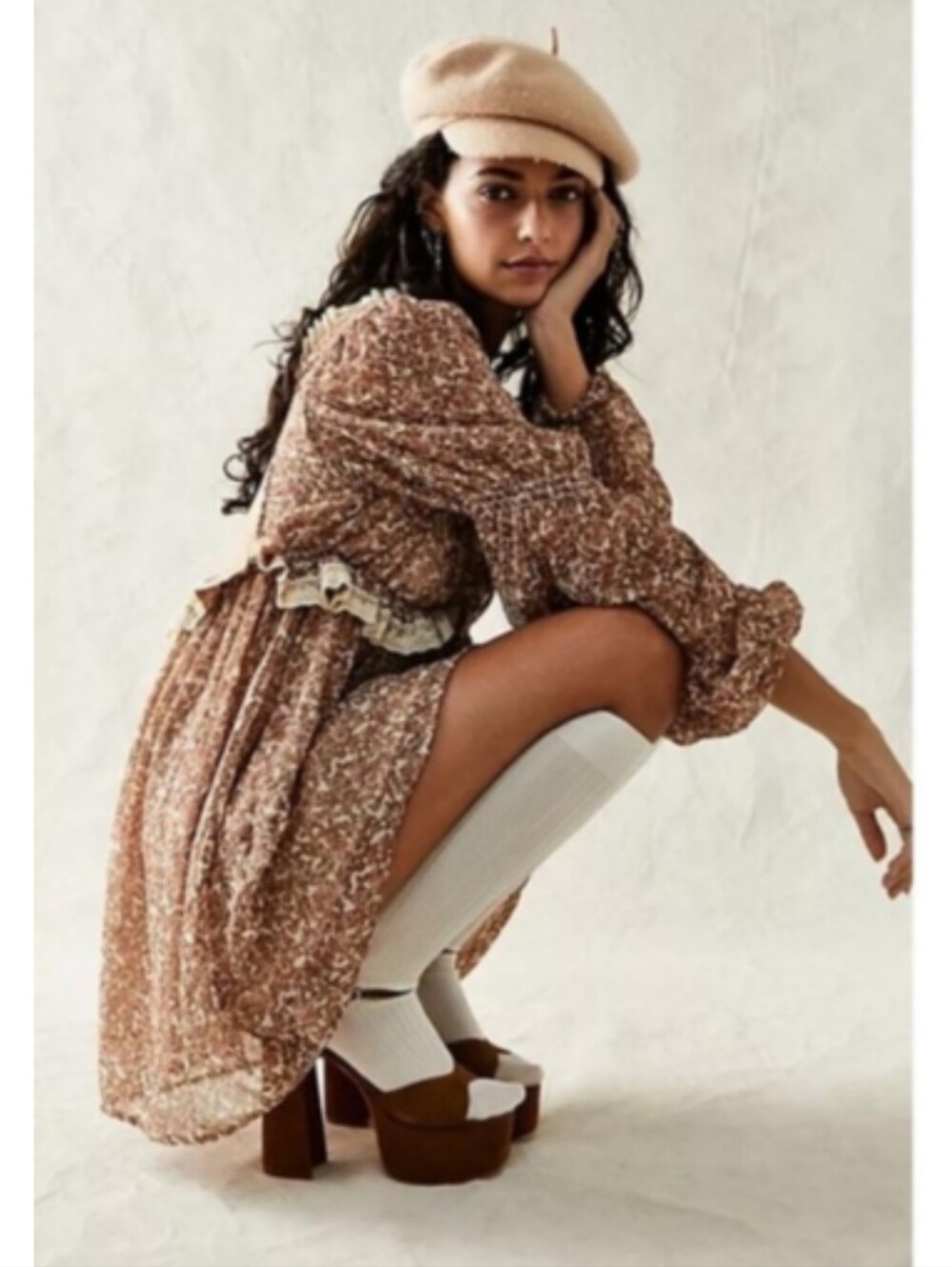 FREE PEOPLE Boho Cottagecore Pennie Printed Babydoll Open Back Dress M - Picture 2 of 9